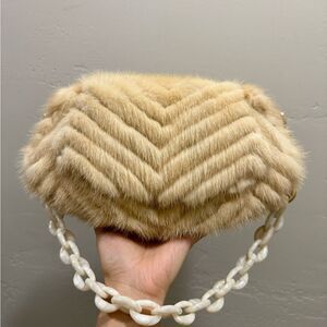 Champagne Handmade  Real Mink Fur Fold Over Flap Bag/Shoulder Bag/Crossbody